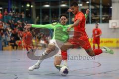 Lotto - Hallen - Bayerncup - Oberbayern -  Saison 2022/2023  - FC Fatih Ing - FC Penzberg - Finale - 1:0 - Alen Patak rot Fatih - Efe Kurtar grün Penzberg - Foto: Meyer Jürgen