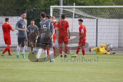 Bayernliga Süd - Saison 2021/2022 - FC Ingolstadt 04 II - VfB Hallbergmoos - Der 0:1 Führungstreffer durch Mert Sahin grau Hallberg per Freistoss - Zech Ludwig Torwart (#40 FCI) - Foto: Meyer Jürgen