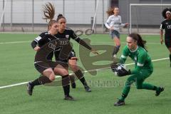 2024_2_10 - 2. Bundesliga Frauen - Saison 2023/24 - Freundschaftsspiel - FC Ingolstadt 04 Frauen - Schwaben Augsburg - Samantha Stiglmaier (Nr.27 - FC Ingolstadt Frauen) hinten - Anja Suttner FCI vorne - Sarah Reißner Torwart Augsburg - Foto: Meyer Jürgen