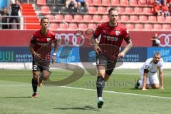 3. Fußball-Liga - Saison 2022/2023 - FC Ingolstadt 04 - SpVgg Bayreuth - Der 1:0 Führungstreffer durch Patrick Schmidt (Nr.9 - FCI) - Jubel - Marcel Costly (Nr.22 - FCI) - Foto: Meyer Jürgen