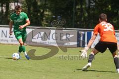Bezirksliga - Saison 2024/25 - Freundschaftsspiel - FC Gerolfing - SV Kasing - Leo Zänger (Nr.11 - FC Gerolfing) mit dem 1:0 Führungstreffer - Torwart Michael Wegele (Nr.32 - SV Kasing) - jubel - Foto: Meyer Jürgen