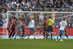 3.Liga - Saison 2022/2023 - TSV 1860 München - FC Ingolstadt 04 -Torwart Marius Funk (Nr.1 - FCI) - Hans Nunoo Sarpei (Nr.14 - FCI) rettet auf der Linie -  Foto: Meyer Jürgen