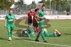 Relegation zur Bezirksliga - TSV Gaimersheim - BC Attaching - Schlusspfiff - traurig - jubel - enttäuscht - Glerdis Ahmeti grün #23 Gaimersheim - Ömer Sali Moustafa #29 grün Gaimersheim links - Foto: Jürgen Meyer