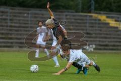 Bayernliga Süd - Saison 2021/2022 - FC Ingolstadt 04 II - SV Donaustauf - Riedl Fabio (#18 FCI) - Fabian Vogl weiss #3 Donaustauf - Foto: Meyer Jürgen