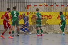 Lotto Bayern Hallencup - Saison 2024/25 - Halbfinale  - SV Manching -  Türkisch SV Ingolstadt - Mertcan Gürses erziehlt den 0:2 Führungstreffer  - jubel -  rot Türkisch SV - Florian Rauh Torwart Manching - Foto: Meyer Jürgen