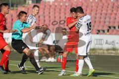 Bayernliga Süd - Saison 2022/2023 - FC Ingolstadt 04 -  TSV Dachau - Keidel Felix (Nr.6 - Fc Ingolstadt 04 II) - #Kelmendi Lirim weiss Dachau gehen sich an den Hals - Tumult - Schlägerei - raufen - Faustkampf - Schiri - Schiedsrichter - Foto: Meyer Jürgen