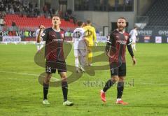 2.BL; SV Sandhausen - FC Ingolstadt 04 - die Torschützen Filip Bilbija (35, FCI) 0:1 und Fatih Kaya (9, FCI) 0:2 feiern mit den Fans