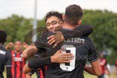 *** Bayernliga Nord - Saison 2025/26 - FC Ingolstadt 04 II - Jahn Regensburg II - Ognjen Draculic (Nr.9 - FC Ingolstadt II) mit dem 2:1 Führungstreffer - jubel - Mustafa Özden (Nr.6 - FC Ingolstadt II)- Foto: Meyer Jürgen