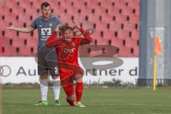 Bayernliga Süd - Saison 2021/2022 - FC Ingolstadt 04 II - VfB Hallbergmoos - Mathias Strohmeier grau Hallberg - Meikis Fabio (#19 FCI) mit der Entscheidung des Schiedsrichter nicht zufrieden - Foto: Meyer Jürgen