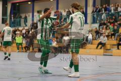 Lotto Bayern Hallencup - Saison 2024/25 - Türkisch SV Ingolstadt - SV Manching - Finale - Daniel Schweiger grün Manching mit einem Tor - jubel - Romeo Öxler links grün Manching - Foto: Meyer Jürgen