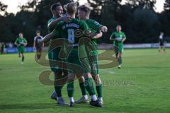 Bezirksliga - Saison 2023/2024 - SV Manching  - VFB Eichstätt II - Der 1:0 Führungstreffer durch Sebastian Graßl (Nr.10 - SV Manching) - jubel - Reiner Meisinger (Nr.8 - SV Manching) - Marcel Posselt (Nr.19 - SV Manching) - Foto: Meyer Jürgen