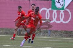 Bayernliga Süd - Saison 2022/2023 - FC Ingolstadt 04 - SV Kirchanschöring - Der 1:0 Führungstreffer durch Mussa Fofanah (Nr.7 - FCI II) - jubel - Renato Domislic (Nr.17 - FCI II) - Ishak Karaogul (Nr.10 - FCI II) -  - Foto: Meyer Jürgen