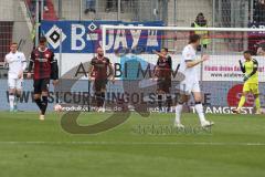 2. Fußball-Liga - Saison 2021/2022 - FC Ingolstadt 04 - Hamburger SV - Der 0:4 Führungstreffer durch Mikkel Kaufmann #11 Hamburg - Nico Antonitsch (#5 FCI) - Dominik Franke (#3 FCI)  - Nikola Stevanovic (#15 FCI) - Foto: Meyer Jürgen