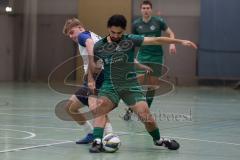 Hallenturnier Ingolstadt Nord - Saison 2024/25 - FC Geisenfeld - TSV Etting - Furkan Bayraktar grün Geisenfeld - Juri Braun weisss Etting - Foto: Meyer Jürgen