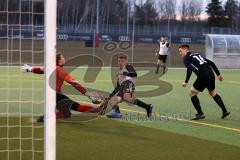 Audi Schanzer Amateur Cup 2022 -  Halbfinale 2 - DJK Ingolstadt - TSV Walpertskirchen - Thomas Pfanzelt Torwart Walpertskirchen - Fabian Kuppe #2 weiss DJK Ingolstadt  - Foto: Jürgen Meyer