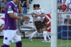 3.Liga - Saison 2022/2023 - VFL Osnabrück - FC Ingolstadt 04 - Röhl Merlin (Nr.34 - FCI) schiesst den 0:1 Führungstreffer - Jubel - Foto: Meyer Jürgen