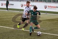 Audi Schanzer Amateur Cup 2022 -  Halbfinale 1 - SV Denkendorf - TSV Hohenwart - Leon Sedlmair weiss Hohenwart - Gabriel Bruckmüller grün Denkendorf - Foto: Jürgen Meyer