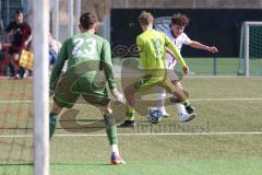 U17 DFB-Nachwuchsliga - Saison 2024/25 - FC Ingolstadt 04 - TSG Hoffenheim - Maximilian Wagner weiss FCI - Krystof Cizek gelb Hoffenheim - Darijo Ebert Torwart Hoffenheim - Foto: Meyer Jürgen