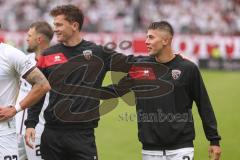 3. Liga; Energie Cottbus - FC Ingolstadt 04; Spieler bedanken sich bei den Fans Sebastian Grönning (11, FCI) Gustav Christensen (24, FCI)