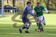 2023_10_28 - Kreisliga - Saison 2023/24 - SV Menning - FC Gerolfing  - Flaur Bashota grün Gerolfing - Moritz Mayerhofer blau Menning - Foto: Meyer Jürgen