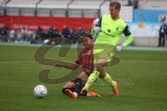 3.Liga - Saison 2022/2023 - TSV 1860 München - FC Ingolstadt 04 - Justin Butler (Nr.31 - FCI) - Torwart Marco Hiller (Nr.1 - 1860 München) - Foto: Meyer Jürgen