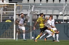 3. Fußball-Liga - Saison 2022/2023 - Borussia Dortmund II - FC Ingolstadt 04 - Patrick Schmidt (Nr.9 - FCI) - Dams Niklas (Nr.30 - Borussia Dortmund II) - Tobias Schröck (Nr.21 - FCI) - Foto: Meyer Jürgen