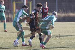 *** A-Junioren Bundesliga  - Saison 2025/26 - FC Ingolstadt 04 - SpVgg Greuther Fürth - Polat Arel schwarz FCI - Kamal Fadl links Fürth - Lober Jannik rechts Fürth - Foto: Meyer Jürgen