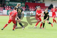 2. Frauen-Bundesliga - Saison 2021/2022 - FC Ingolstadt 04 - SV Meppen - Fritz Anna-Lena (#19 FCI) - Haim Vanessa (#13 FCI) - Becker Bianca schwarz #5 Meppen - Jaron Isabella #24 Meppen - Foto: Meyer Jürgen