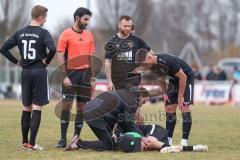 Bezirksliga - Saison 2024/25- TSV Gaimersheim - FC Aschheim - Dennis Hüttinger (Nr.7 - TSV Gaimersheim) verletzt am Boden und muss ausgewechselt werden - XXXXX - Foto: Meyer Jürgen