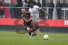 3. Liga - Saison 2023/24 - Testspiel - 1. FC Nürnberg - FC Ingolstadt 04 - Hübner Florian (#19 Nürnberg) - Bryang Kayo (Nr.48 - FCI) - Foto: Meyer Jürgen