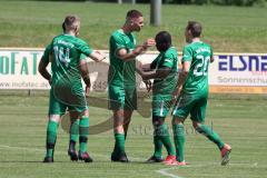 BZL - Oberbayern - SV Manching - TSV Rohrbach - Der 1:0 Führungstreffer durch Simon Berger Manching - jubel - Ousseynou Tamba (#10 Manching) -  Quendrim Hoti (14 Manching) - Faruc Rencber (#4 Manching) - Foto: Jürgen Meyer