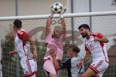 Kreisliga- Saison Saison 2026/27 - SV Türkisch Ingolstadt - TSV Ober./Unterhaunstadt -  Ali Cakmakci TW Ober./Unterh.stadt  - Fabio Udella grau Ober./Unterh.stadt  - Emre Erdogan weiss Türkisch rechts - Foto: Meyer Jürgen