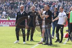 3. Liga; SV Meppen - FC Ingolstadt 04; Tor Jubel Treffer 0:1 Patrick Schmidt (9, FCI) mit dem Kopf, an der Seitenlinie, Spielerbank Cheftrainer Michael Köllner (FCI) Co-Trainer Maniyel Nergiz (FCI)