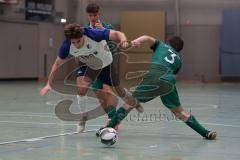 Hallenturnier Ingolstadt Nord - Saison 2024/25 - FC Geisenfeld - TSV Etting - Simon Weidenhiller weisss Etting  - Sebastian Ludacka grün Geisenfeld #5 - Manuel Obermayr grün Geisenfeld #3 - Foto: Meyer Jürgen