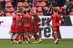 3. Liga; FC Ingolstadt 04 - 1. FC Saarbrücken; Tor Jubel Treffer 2:1 Yann Sturm (7, FCI) Fredrik Carlsen (8, FCI) Jonas Scholz (15, FCI) Linus Rosenlöcher (19, FCI) Marcel Costly (22, FCI) Max Besuschkow (17, FCI) Max Plath (14 FCI) Mads Borchers (9, FCI)