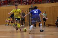 Hallenturnier Gaimersheim - Saison 2025/26 - DJK Ingolstadt - FC Hitzhofen - Tobias Dietze gelb Hitzhofen - Labinot Muljaki blau DJK - Foto: Meyer Jürgen