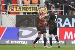 3. Liga; FC Ingolstadt 04 - SG Dynamo Dresden; Tor Jubel Treffer 1:0 Jannik Mause (7, FCI) mit Mladen Cvjetinovic (19, FCI)