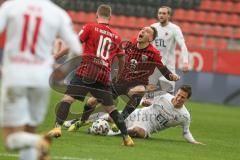 3. Fußball-Liga - Saison 2020/2021 - FC Ingolstadt 04 - FC Viktoria Köln - Tobias Schröck (#21,FCI)  wird gefoult - Foto: Meyer Jürgen