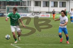 Testspiel - Bezirksliga - Saison 2025/26 - FC Gerolfing - SpVgg Joshofen Bergheim - Paul Hammer weiss Joshofen Bergheim - David Simm grün Gerolfing - Foto: Meyer Jürgen