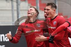 3. Liga - Saison 2025/26 - FC Ingolstadt 04 - VFB Stuttgart II - Simon Lorenz (Nr.32 - FCI) mit dem 1:0 Führungstreffer - jubel  - Jonas Scholz (Nr.15 - FCI) - Foto: Meyer Jürgen