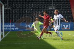 3. Liga - Saison 2026/27 - SC Sonnenhof Großaspach - FC Ingolstadt 04 - Der 0:2 Treffer durch Lars Lokotsch (Nr.13 - FCI) - Torwart Maximilian Reule (Nr.1 - Großaspach) - jubel -  - XXXXX - Foto: Meyer Jürgen