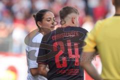 3. Liga - Saison 2025/26 - Energie Cottbus - FC Ingolstadt 04  - Cheftrainerin Sabrina Wittmann (FC Ingolstadt 04) - Christensen Gustav (Nr.24 - FC Ingolstadt 04) - Foto: Meyer Jürgen