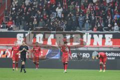 3. Liga; FC Ingolstadt 04 - TSV 1860 München; Tor für München, hängende Köpfe FCI Max Plath (14 FCI) Ognjen Drakulic (30, FCI) Dennis Kaygin (10, FCI) Jonas Scholz (15, FCI)