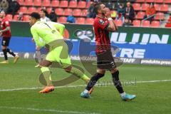 3.Liga - Saison 2022/2023 - FC Ingolstadt 04 -  - FC Freiburg II - Pascal Testroet (Nr.37 - FCI) mitb ener Torchance - enttäuscht - Torwart  Noah Atubolu (Nr.1 - SC Freiburg II) - Foto: Meyer Jürgen