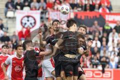 3. Liga; Rot-Weiss Essen - FC Ingolstadt 04; Ecke Kopfball Lukas Fröde (34, FCI) Georgios Antzoulas (6, FCI) Tomislav Bagaric (49,FCI) Jasper Maljojoki (23, FCI)