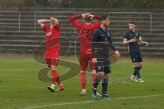 Bayernliga Süd - Saison 2021/2022 - FC Ingolstadt 04 II - TSV 1860 München II - Gashi Egson (#7 FCI) - Meikis Fabio (#19 FCI) nach einer vergebenen Chance - Enttäuscht - Foto: Meyer Jürgen