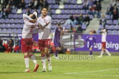 3. Liga; Erzgebirge Aue - FC Ingolstadt 04; Torchance verpasst ärgert sich Mattis Hoppe (2, FCI) und Fredrik Carlsen (8, FCI)