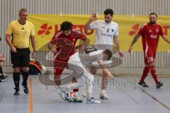 Lotto Bayern Hallencup - Lindenkreuzhalle Saison 2024/25 - FC Penzberg - Türk SV Ingolstadt - Daniel Drotleff rot Türk Ing - David Luksch weiss Penzberg - Foto: Meyer Jürgen