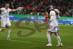 3. Liga - Saison 2024/25 - FC Ingolstadt 04 - SpVgg Unterhaching - Der 3:1 Führungstreffer durch Tim Heike (Nr.9 - FCI) - jubel - Pascal Testroet (Nr.37 - FCI) - Mladen Cvjetinovic (Nr.19 - FCI) - Foto: Meyer Jürgen