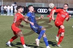 Bayernliga Süd - Saison 2022/2023 - FC Ingolstadt 04 - FC Deisenhofen - Simon Kampmann (Nr.20 - FCI II) links - Mario Götzendorfer (Nr.23 - FCI II) rechts - Michael Bachhuber blau Deisenhofen - Foto: Meyer Jürgen